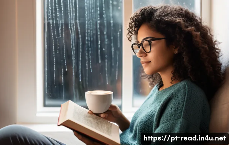 책을 통한 자기 성찰 - A cozy, warmly lit reading nook in a modern Brazilian apartment, featuring a young woman with medium...
